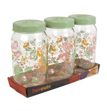 3'lü 1000 cc Desenli Kavanoz Seti