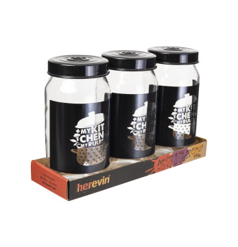 3 x 1000 cc Desenli Kavanoz Seti