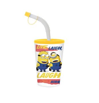 340 cc Lisanslı Pipetli Bardak-Minions - Laugh Some More