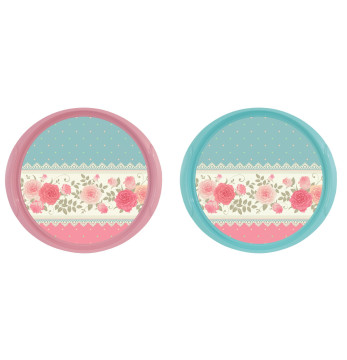 Decorated Round Tray-Blue&Pink Mix