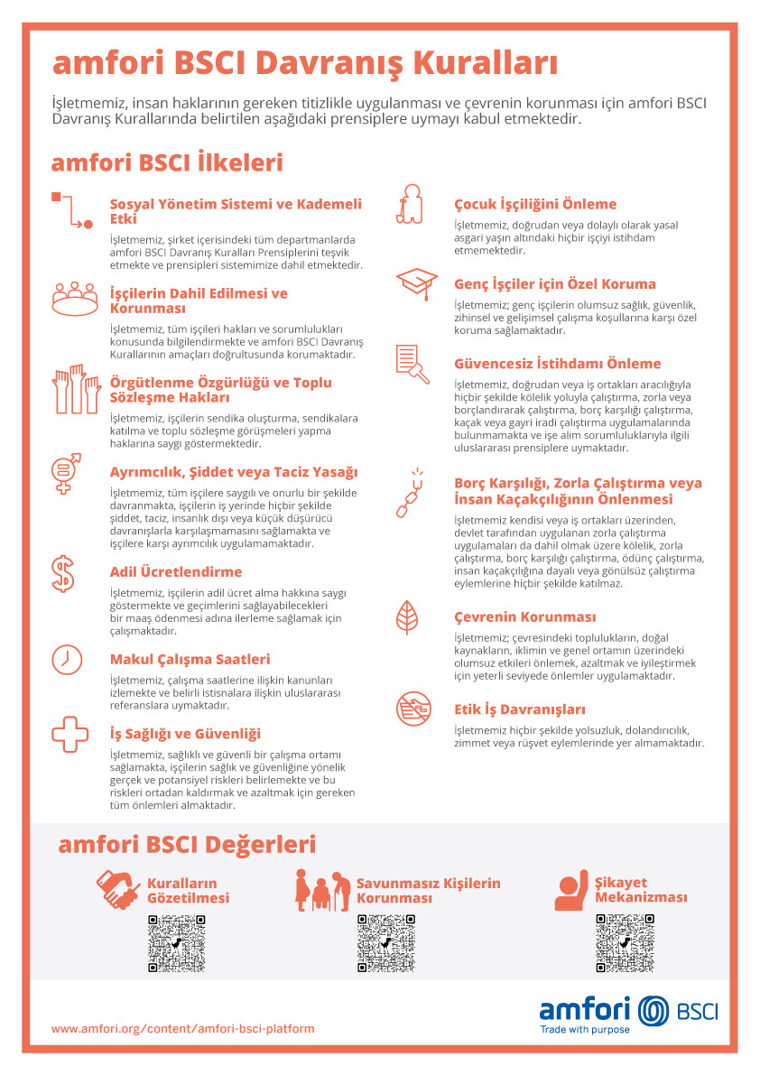 amfori BSCI Davranış İlkeleri ve Yaklaşımı